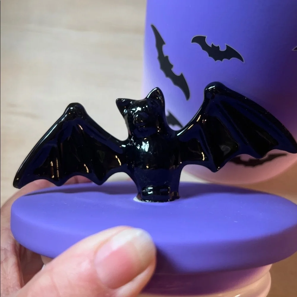 Purple and Pink Bat-Themed Textired Jar